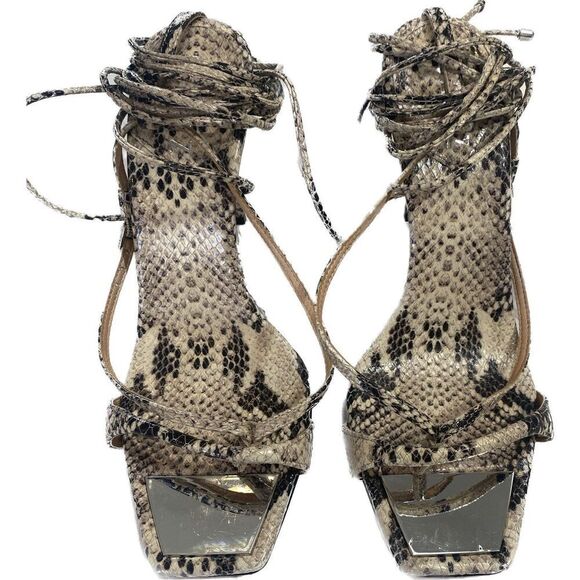 SCHUTZ Vikki Ankle Tie High Heel Sandals Snakeskin  Size 8.5 B - Picture 1 of 8
